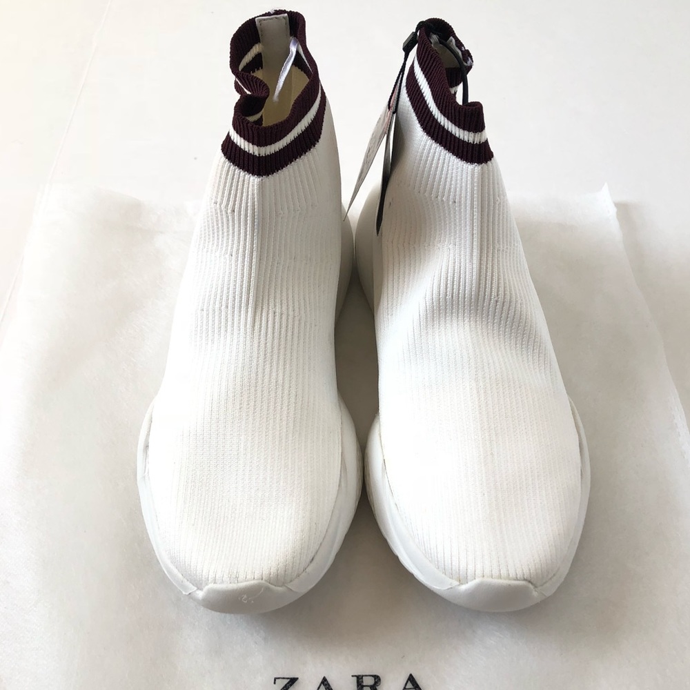 Zara White High Top Sock Sneakers NEW - Picture 6 of 8